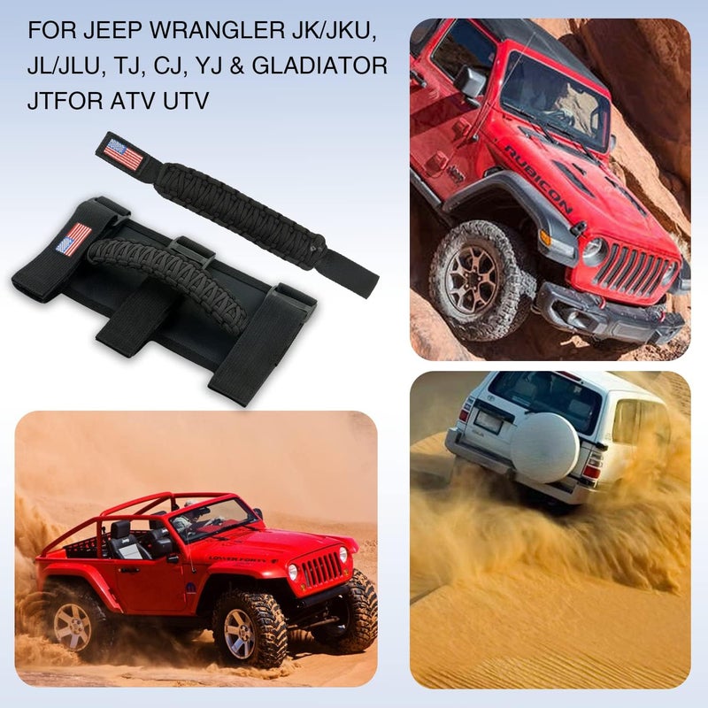 Kujunpao Roll Bar Grab Handles+ Headrest Grip Handle Compatible for Jeep Wrangler JLU JK JKU TJ YJ TJ JT JL Sport Sahara Freedom Rubicon Unlimited & Gladiator JT 1955-2022 UTV(Black) - Image 2
